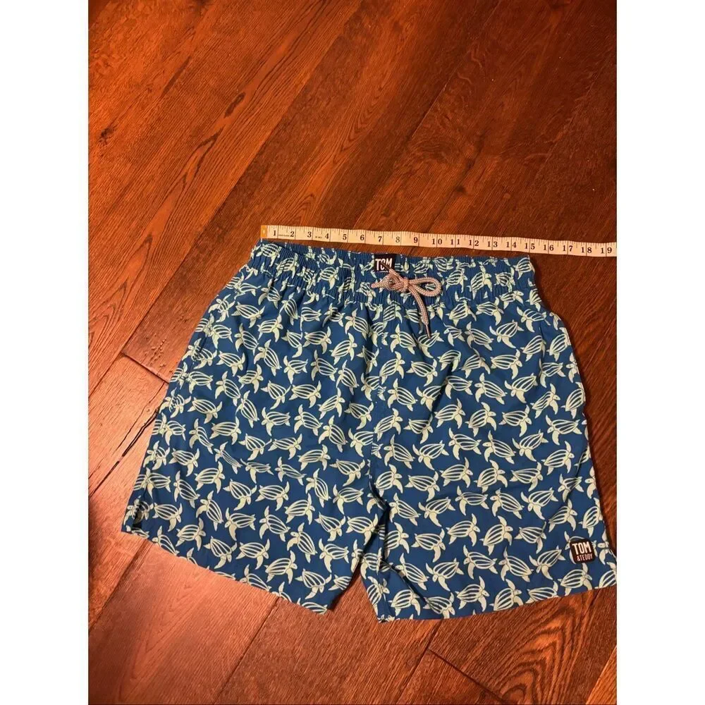 Tom & Teddy sea turtle blue swim trunks L